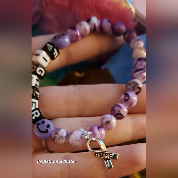 Cancer Purple Homemade Bead And Charm Bracelet "hope" - Picture 6 of 13